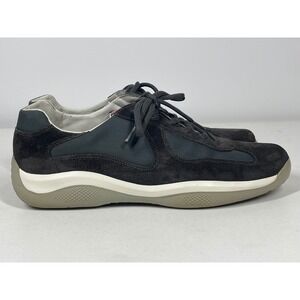 Prada Suede Nylon Men's Sneakers Dark Brown Lace Up Casual Shoes